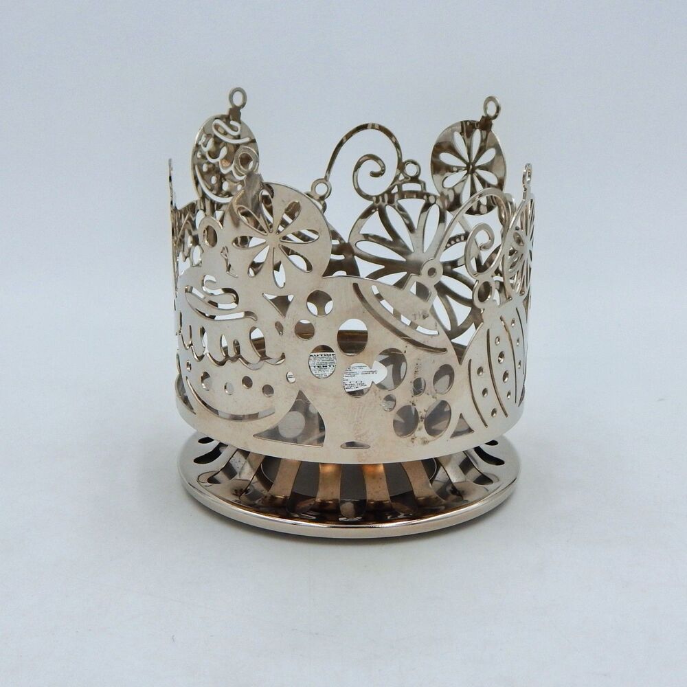 Bath & Body Works Ornaments Design Pedestal Silver 3-Wick Christmas Candleholder